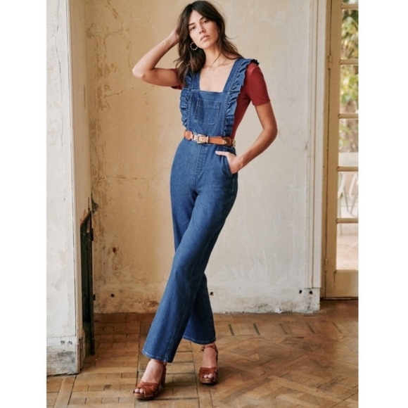 Sezane Rosario Ruffle Denim Overall Jumpsuit - Picture 5 of 8